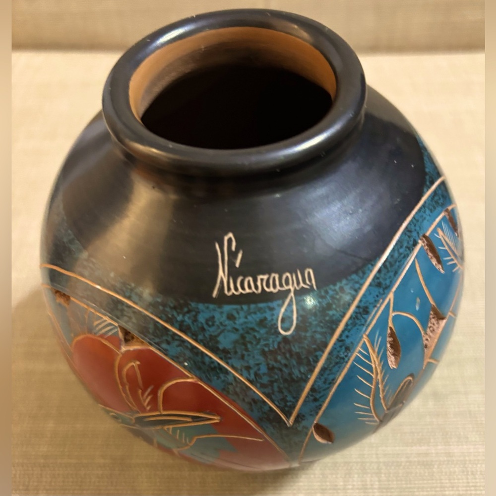 Blue and Brown Handcrafted Nicaraguan Vase